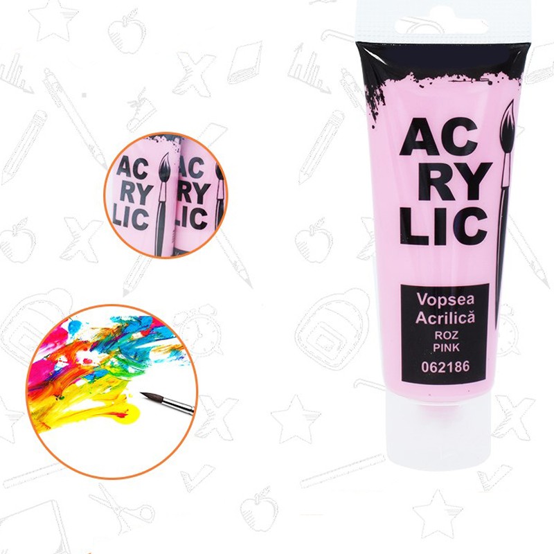 Vopsea acrilica roz, consistenta cremoasa, miros slab, tub 75 ml - imagine 3